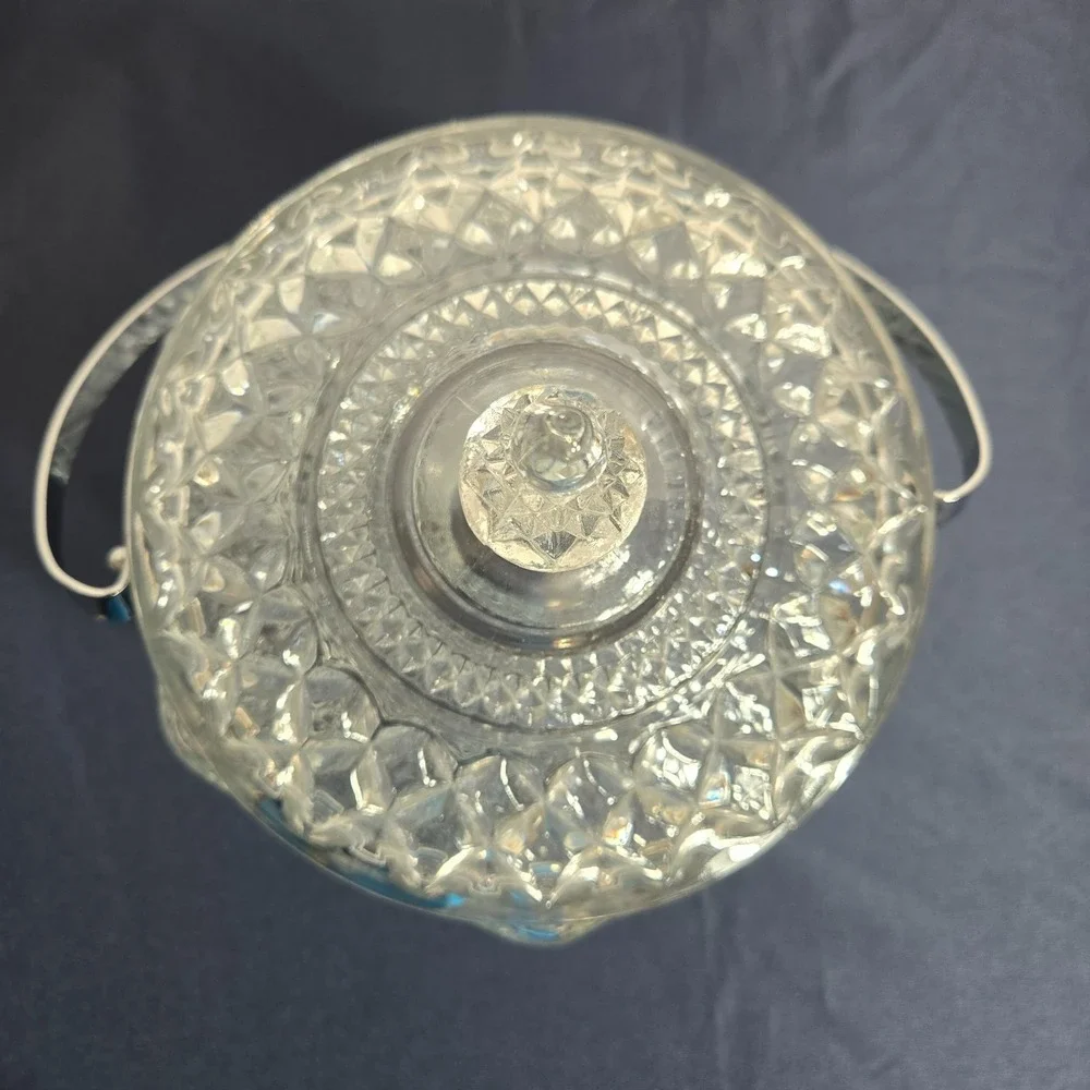 Vintage Anchor Hocking Wexford Pressed Glass Covered Ice Bucket w/Handle